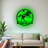 Custom Cowboy and Horse Led Light Metal Wall Art Western Gift for Ranch Lovers Rustic Home Decor