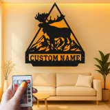 Cartel LED de alce macho | Decoración personalizada de cabaña de montaña | Arte mural rústico de vida salvaje | Regalo premium para amantes de la naturaleza