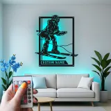 Custom Alpine Skier LED Metal Wall Art | Personalized Ski Decor | Winter Sports Gift | Modern Cabin Sign
