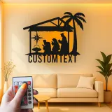 Panneau LED personnalisé de crèche | Art mural en métal pour Noël | Décor religieux de fête | Idée cadeau pour famille chrétienne