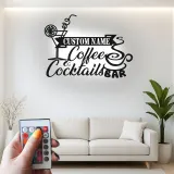 Décoration murale en métal LED personnalisée Café & Cocktails - Cadeau pour bar à domicile, cuisine ou salon