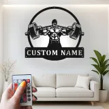 Custom Bodybuilder Weightlifting Led Light Metal Wall Art Gym Decor Gift for Fitness Enthusiasts Home Gym Wall Accent