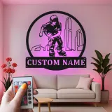 Cartel personalizado con nombre para patinador | Decoración mural LED de metal para patinaje en línea | Decoración personalizada para habitación juvenil | Regalo de patines con paisaje urbano