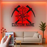 Personalisiertes Bergkompass Metall-Schild | LED Licht für Wanderer | Wandkunst für Outdoor-Entdecker im Büro & Zuhause