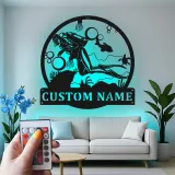 Insegna in Metallo Personalizzata per Subacqueo | Arte da Parete LED Oceanica | Targa Nome Personalizzata per Regalo per Subacqueo | Decorazione Nautica per Casa e Ufficio
