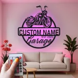 Panneau LED Moto Personnalisé | Décor Garage Biker Personnalisé | Art Mural Métallique pour Man Cave | Cadeau pour Lui