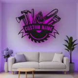 Cartel de metal personalizado con luz LED de juego de herramientas regalo para el manitas decoración de garaje taller 6