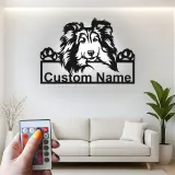 Décoration murale en métal personnalisée pour chien Shetland LED - Cadeau pour maman chien - Décor pour animaux de compagnie