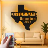 Enseigne en métal LED personnalisée Texas | Décoration murale pour réunion de famille personnalisée | Décor en silhouette d'état rustique