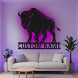 Insegna in metallo LED personalizzata con bisonte - Regalo per amanti della natura e decorazione rustica per il soggiorno