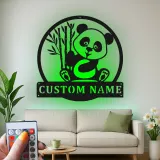 Custom Panda Led Light Metal Wall Art Personalized Nursery Gift Kids Room Animal Decor