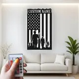 Personalized Soldier Metal Flag | Custom Army Name Sign for Veteran | Patriotic LED Wall Art & Military Decor