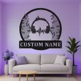 Personalized DJ LED Sign | Custom Metal Headphones Wall Art | Soundwave Music Studio Decor | Audio Wave Gift for Musicians
