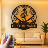 Arte Mural de Metal de Caballito de Mar Personalizado | Decoración Náutica LED para el Océano | Regalo Personalizado para Hogar Costero y Casa de Playa