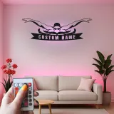 Décoration murale en métal LED personnalisée pour nageurs - Cadeau pour passionnés de natation