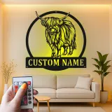 Décoration murale LED en métal Highland Cow | Enseigne ferme personnalisée | Cadeau déco rustique sur mesure pour amoureux des vaches