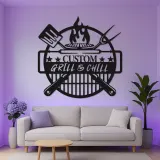Custom Grill & Chill LED Metal Sign | BBQ Patio Wall Decor | Outdoor Kitchen Art | Personalized Gift for Grill Master Dad