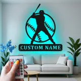 Décoration murale en métal personnalisée joueur de baseball avec rétroéclairage LED