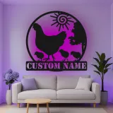 Insegna in metallo LED Famiglia Pollo Personalizzata Regalo per Casa Decorazione Cucina Rustica