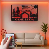 Custom Game Room Metal Sign | LED American Flag Wall Art | Personalized Man Cave Decor | Patriotic Home Bar Plaque