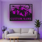 Insegna in metallo personalizzata con lupo che ulula e luce LED regalo per amante della natura decorazione per cabin o lodge