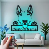 Décoration murale en métal personnalisée avec éclairage LED de Bull Terrier - Cadeau pour amoureux des chiens, décoration pour animaux de compagnie dans le salon