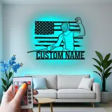 Personalized Fencing LED Sign | Custom Fencer Name Wall Art | USA Flag Metal Decor for Athlete Gift
