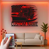 Insegna per Camion Spazzaneve Personalizzata | Arte da Parete in Metallo LED | Decorazione per Attrezzature Pesanti con Bandiera Americana | Regalo per Autista di Rimozione Neve