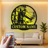 Custom Bow Hunter Led Light Metal Wall Art Personalized Gift for Archers Man Cave or Hunting Lodge Decor