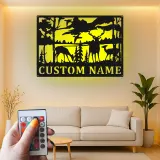 Décoration murale en métal personnalisée avec éclairage LED de forêt de cerfs - Cadeau pour les amoureux de la nature, décoration de chalet ou de pavillon