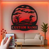 Custom Common Loon LED Metal Sign | Personalized Lake House Wall Art | Rustic Cabin Gift