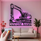 Insegna in metallo LED personalizzata per escavatore - Regalo per appassionati di costruzione