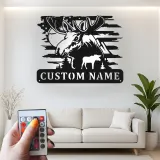 Cartel de metal personalizado de alce con LED | Decoración mural de vida salvaje personalizada para cabañas y lodges | Regalo rústico para cazadores con bandera americana