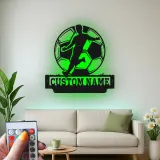 Cartel de Metal de Jugador de Fútbol Personalizado | Decoración Mural LED Personalizada | Decoración para Habitaciones de Atletas | Regalo de Fútbol con Nombre