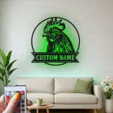 Cartel LED de cabeza de gallo | Arte mural de metal personalizado | Decoración de granja personalizada para agricultores y granjas