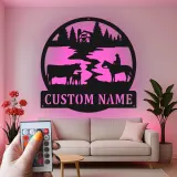 Cartel de metal LED con escena de rancho personalizado, regalo rústico para vaqueros, decoración de granja para amantes del rancho