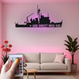 Art mural en métal LED USS Direct MSO 430 | Panneau silhouette de navire de la marine | Cadeau pour vétéran militaire | Décor nautique