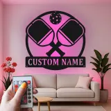 Personalisierte Pickleball Schläger-Kunst | Maßgeschneiderte Metall LED-Schild | Spielzimmer Deko | Sportliebhaber Geschenk