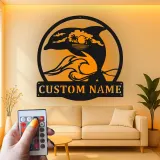 Cartel de metal LED personalizado de delfín al atardecer, regalo para amantes de la playa, decoración temática oceánica para el salón