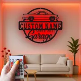 Insegna LED personalizzata per garage | Insegna in metallo personalizzata per auto | Decorazione officina automotive | Regalo per papà