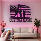 Custom Soldier Flag Metal Sign | Patriotic LED Wall Art | Personalized Military Decor for Veteran Man Cave