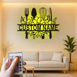 Cartel de cocina personalizado con LED | Arte mural de utensilios de metal floral personalizado | Regalo de decoración de chef para mamá | Decoración de cocina moderna de granja