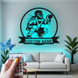 Cartel de metal personalizado de receptora de softball | Arte mural LED para habitación de chicas | Regalo personalizado con nombre de jugadora | Decoración deportiva para atleta femenina