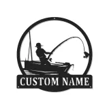 Insegna da pesca personalizzata con LED | Insegna in metallo personalizzata con pescatore | Decorazione per casa al lago e regalo per pescatori