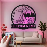 Custom Camping Scene Led Light Metal Wall Art Personalized Outdoor Enthusiast Gift Cabin or RV Decor 3