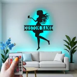 Cartel de metal personalizado con luz LED de silueta de hada, regalo personalizado para la decoración de dormitorio de chicas