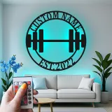 Insegna palestra personalizzata con luce LED | Decorazione murale in metallo personalizzata per casa e studio fitness | Idea regalo per weightlifting