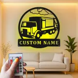 Personalized Trucker Sign with LED | Custom Semi Truck Metal Wall Art | Gift for Truckers & Garage Decor