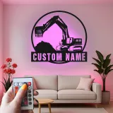 Personalisierte LED-Metall-Wandkunst mit Bagger-Motiv – Geschenk für Bauprofis, Büro oder Garage