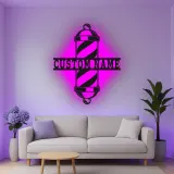 Custom Barber Pole Led Light Metal Wall Art Personalized Gift for Barbers Salon Decor Sign